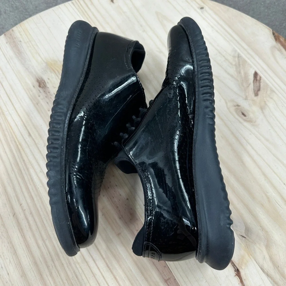 Cole Haan Zerogrand Oxford Mens 8M Black Patent Leather Laser Cut
